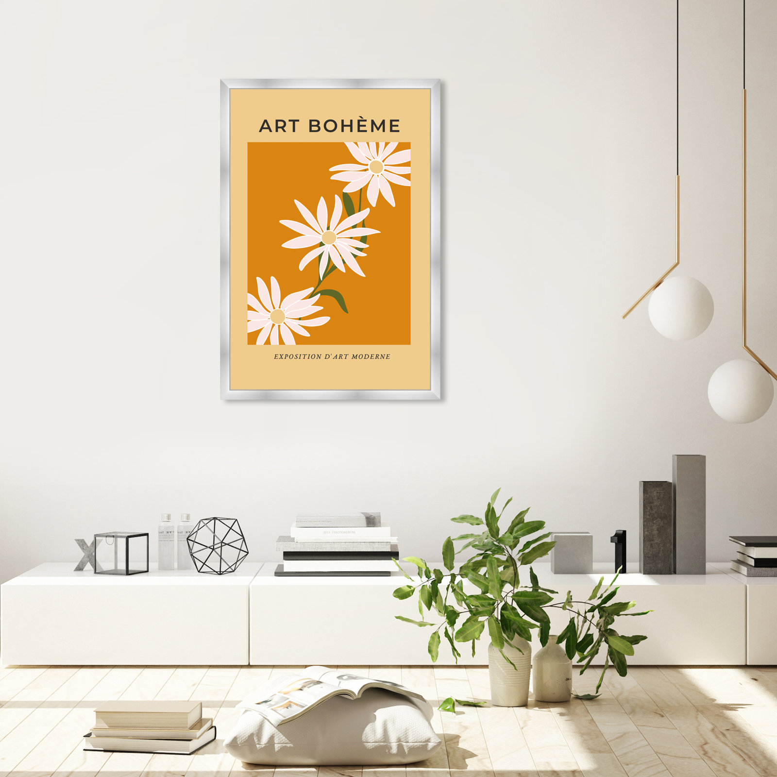 French "White Daisy" Print by Oliver Gal, 38" H x 26" W, Silver Framed Paper
