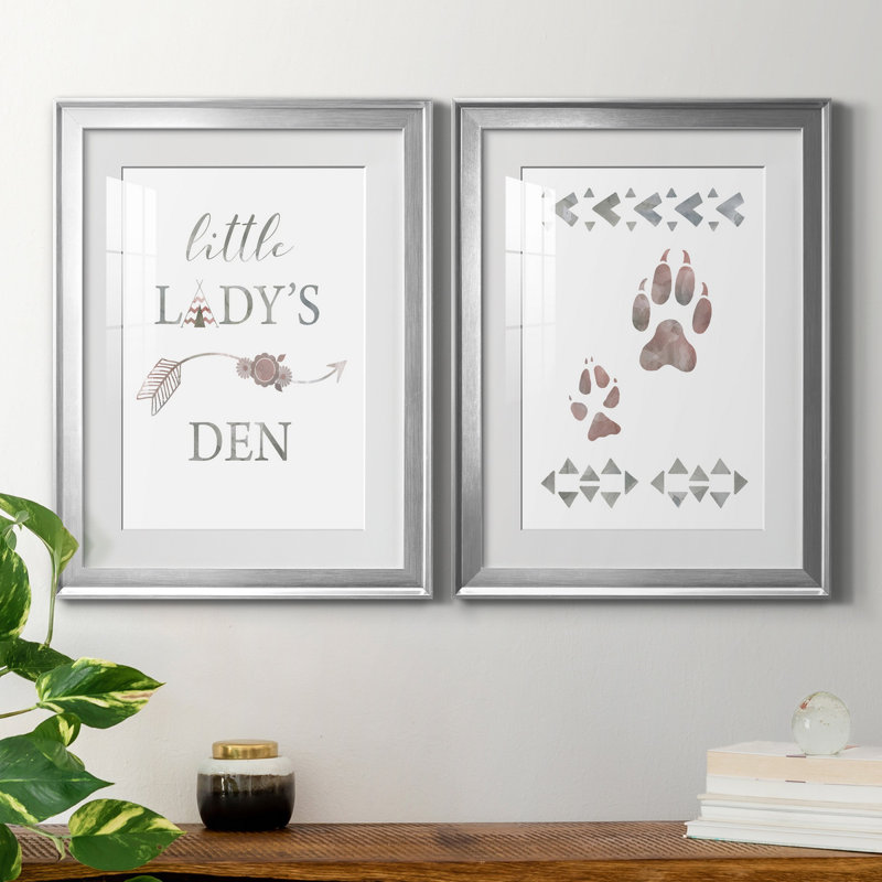 Little Lady Den Arrow - 2 pièces, H 18,5 po x l 49 po x P 1,5 po, Papier avec cadre argenté, Blanc