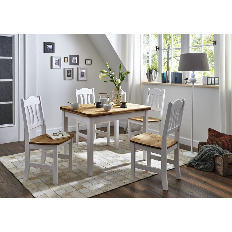Southsea Extendable Pine Solid Wood Dining Table, White/Leach-coloured, H74 x L77 x W77cm