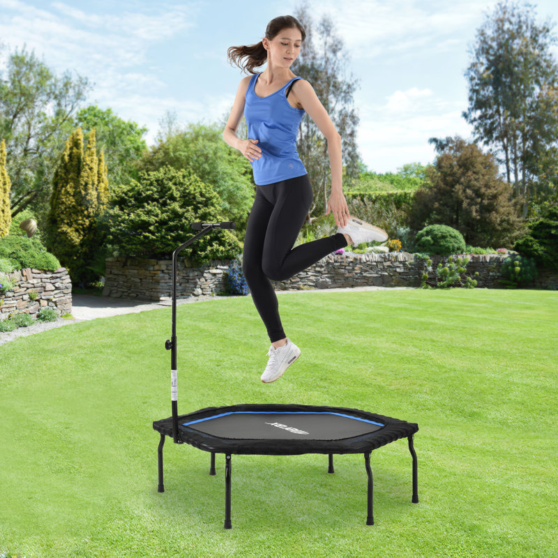 KINWELL 127cm Hexagon Fitness Trampoline with Handlebar, Blue