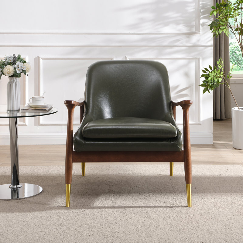 Marchese Raymond Faux Leather Upholstered Lounge Chair, Green Faux Leather