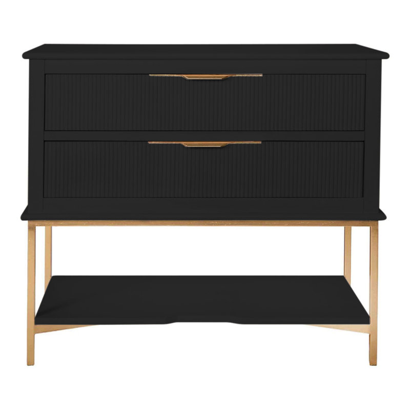Kim 2 - Drawer Solid Wood Nightstand, Antique Black