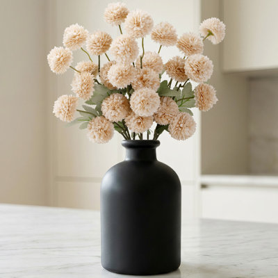5 pièces de fleurs artificielles beiges pour vase, boule de mamans en soie artificielle avec de longues tiges pour la décoration intérieure, mariage, petits chrysanthèmes artificiels en vrac pour arrangement floral, pompons pour centres de table
