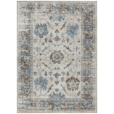 Machine Washable Indoor/Outdoor Xhevrie Putty Rug