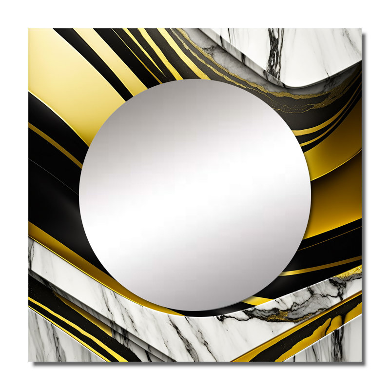 Abstract Geode Marble Waves Gold I - Abstract Square Mirror For Wall Art Decor, 23" x 23"