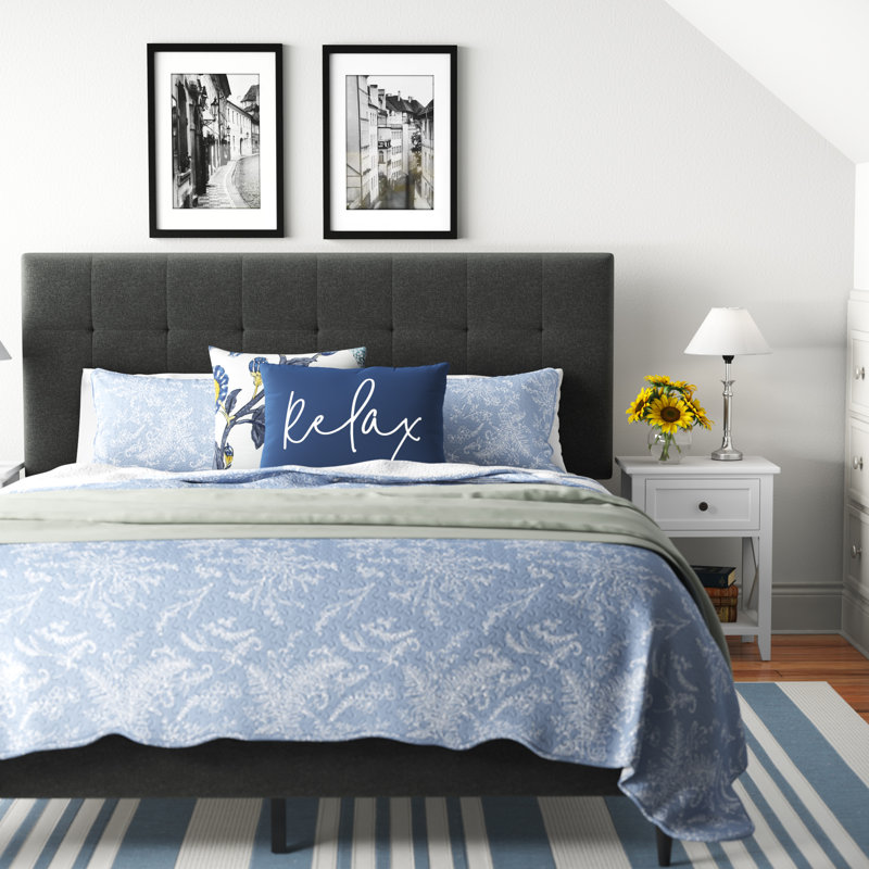 Saltz Upholstered Platform Bed, Stone, Queen