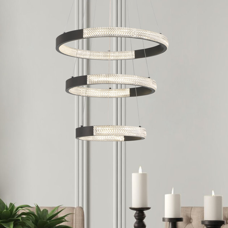 Lustre à niveaux unique et remarquable à 3 lumières DEL, Noir