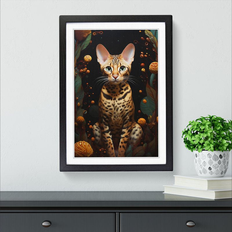 Bengal Cat Surrealism - Framed Print, 34cm H x 25cm W x 2cm D, Black Framed