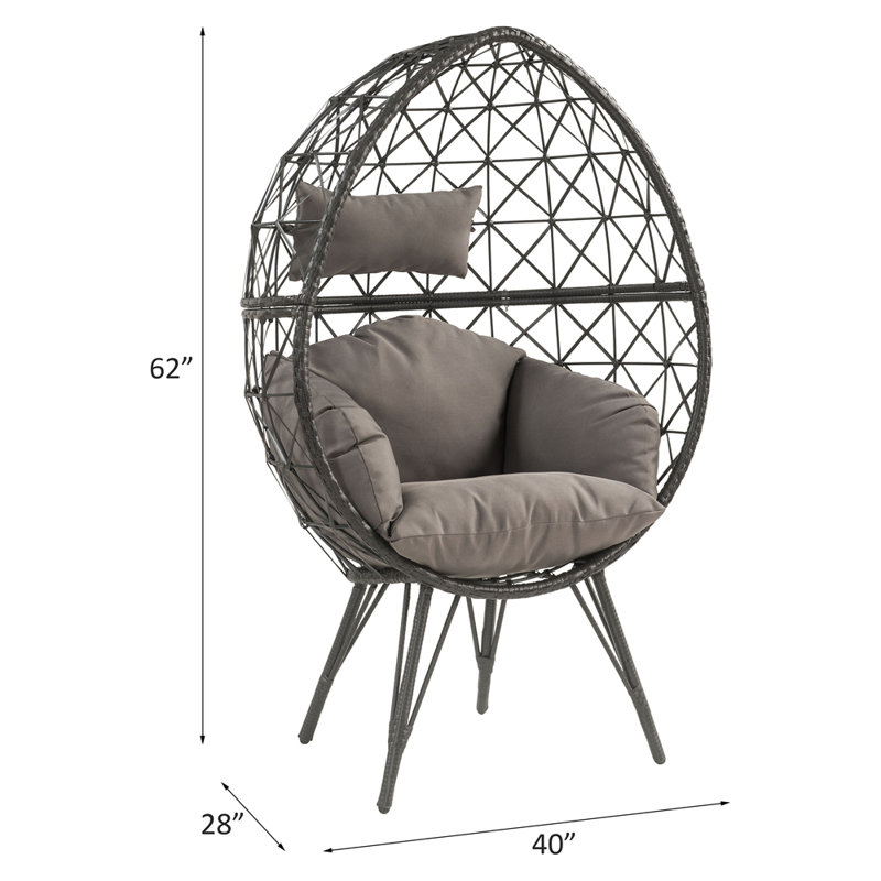 Aeven Light Grey Fabric & Black Wicker Patio Lounge Chair