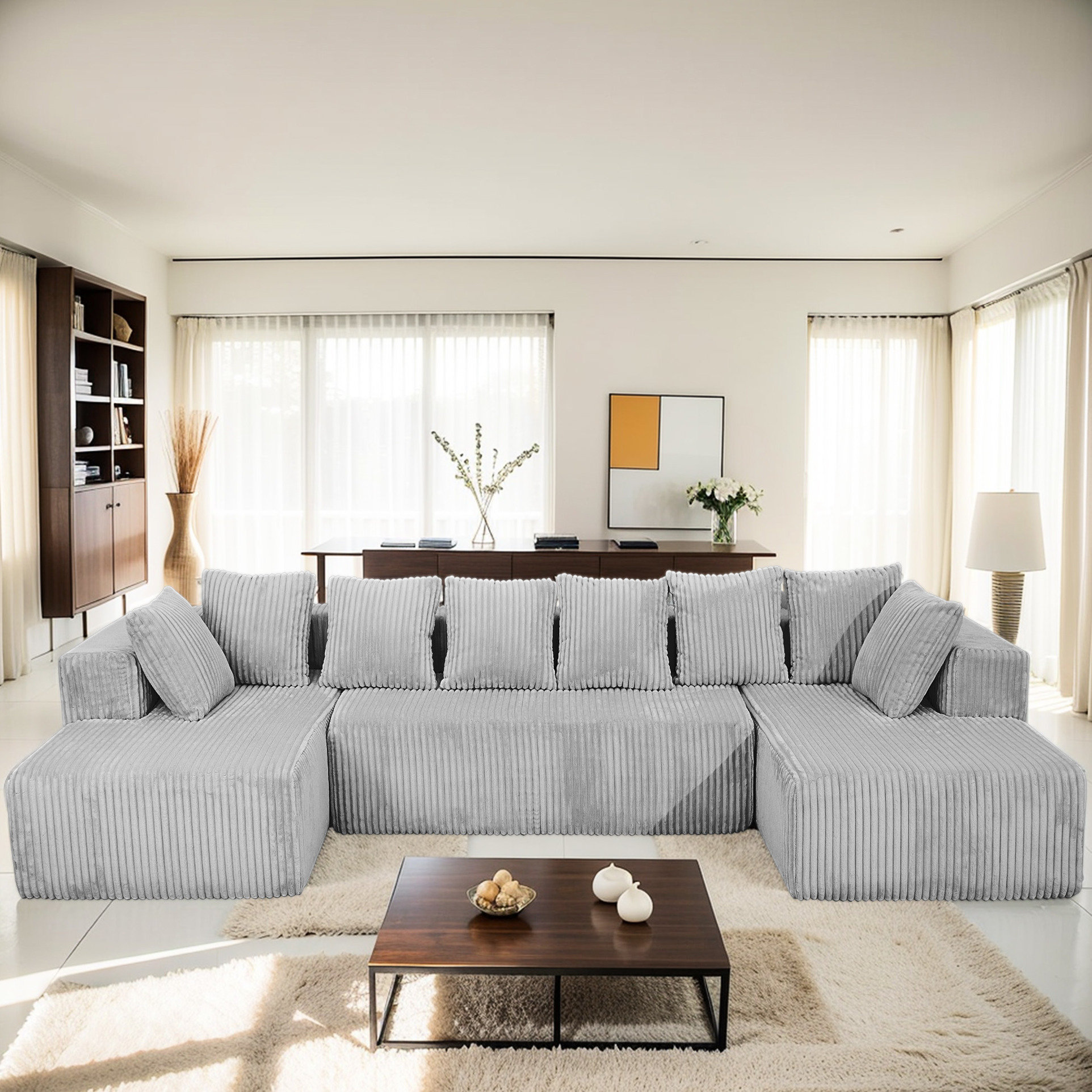 Latitude Run® 130 - Inch Modular U Shaped 4 Seater Sectional With Gray ...