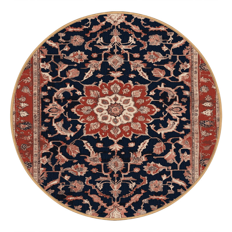 Machine Washable Persian Brown Area Rug, Round 8'