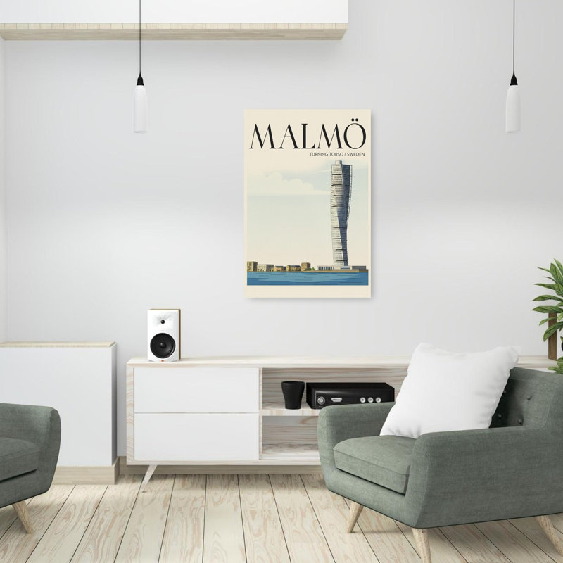 Malmo Travel Poster Abstract Contemporary City Architecture Wall Art Print 1 Piece Wrapped Canvas Wall Art