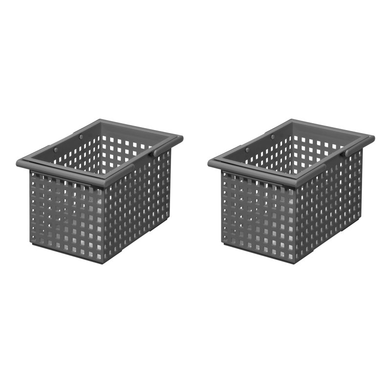 Like-it Plastic Storage Basket Gray Midium Stacking Tote Basket for Craft and Bathroom Set of 2, 6.14" H x 10.55" W x 6.69" D