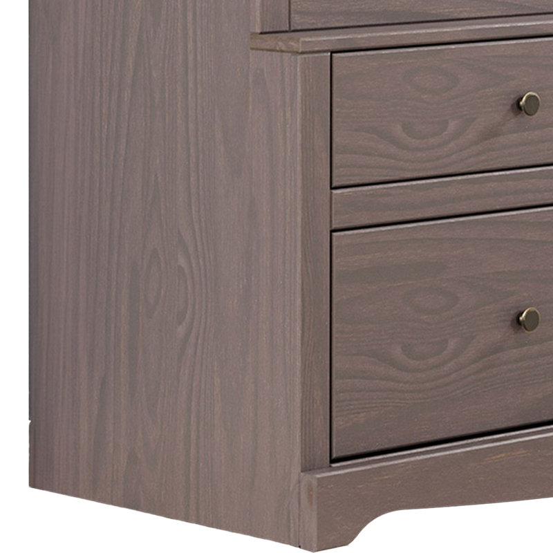 Stav Wide Dresser Chest With 6 Drawers, Plank Style, Solid Wood, Gray