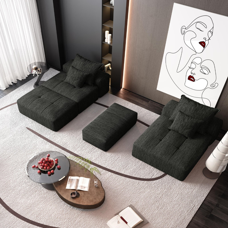Modern Oversized Modular Sectional Sofa, Black