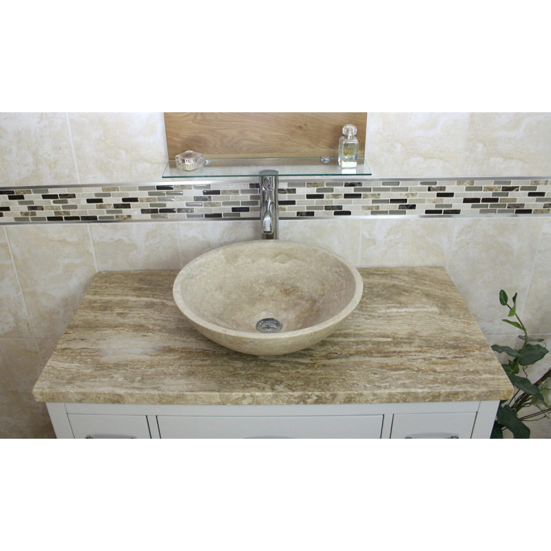 Rodger 1000mm Single Bathroom Vanity with Vessel Stone Basin, Travertine, Travertine, White