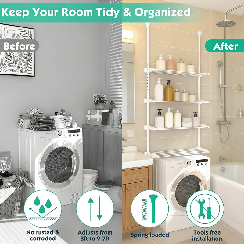 Organisateur de rangement réglable au-dessus de la toilette, armoire de salle de bain à 4 niveaux pour les petites pièces, fabrication robuste en acier inoxydable