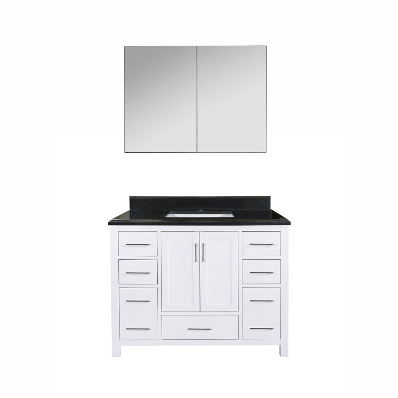 Ensemble de meuble-lavabo simple 43 po avec miroir Polkton Carmela, Granite noir cristal