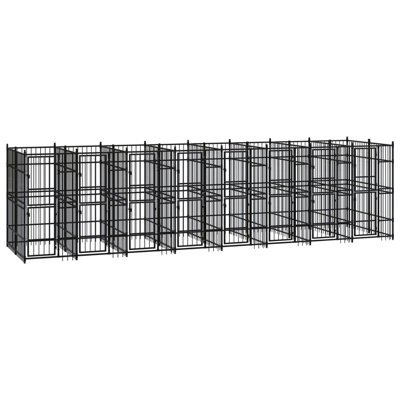 Vidaxl Dog Kennel Black Powder-Coated Steel Large Durable Dog Kennel