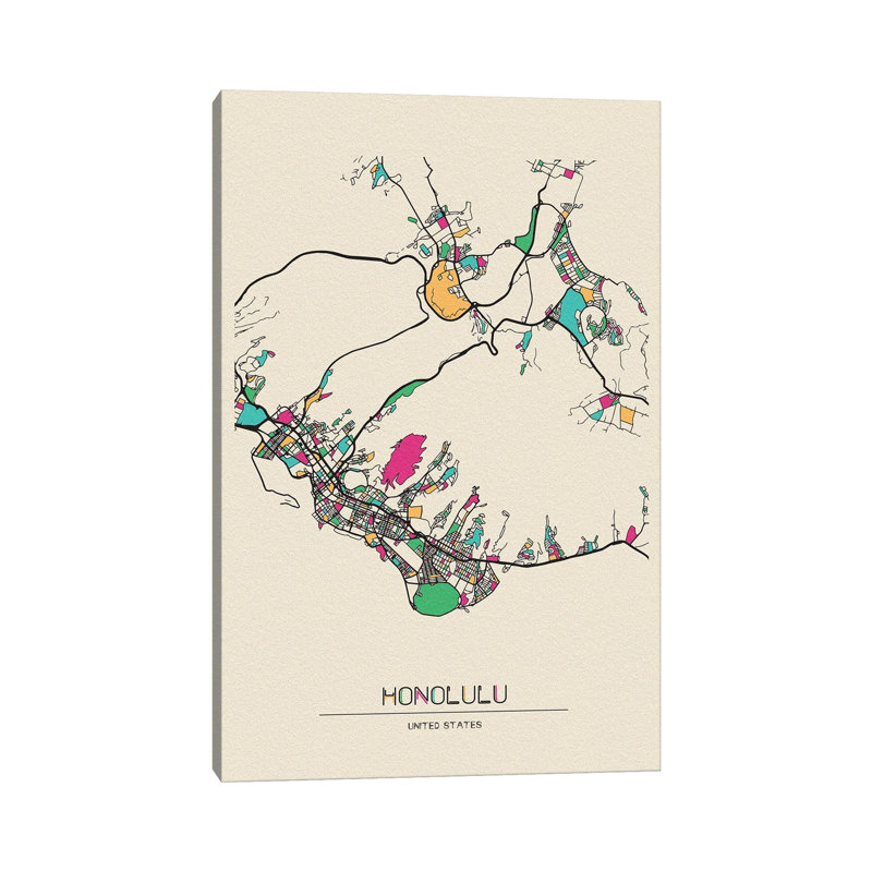 Honolulu, Hawaii Map by Ayse Deniz Akerman - Wrapped Canvas Gallery-Wrapped Canvas Giclée, 20.32 cm H x 30.48 cm W