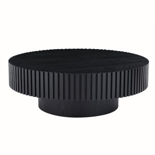 Black mdf coffee table, 39.37-inch modern handcrafted drum design, round wood coffee table for living room use