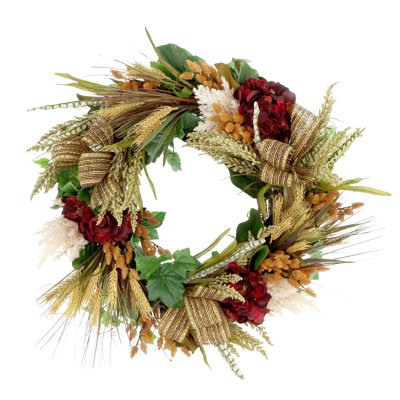 26" Fall Wreath with Hydrangeas and Bows
