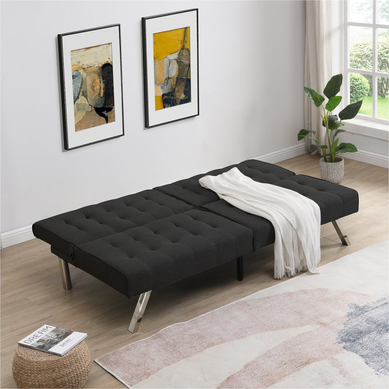 Canapé-lit futon convertible en bois, Tissu noir