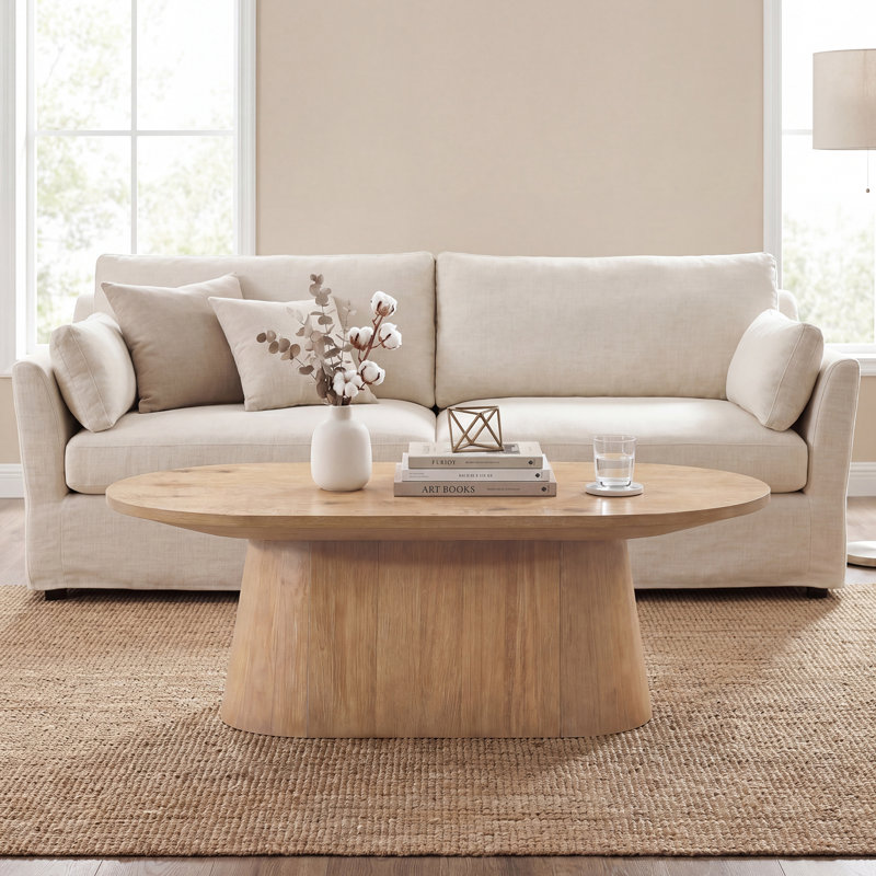 Table basse moderne de style champêtre en bois de 120 cm (47,2 po) avec un plateau ovale spacieux et un assemblage facile, idéale pour le salon et le bureau.