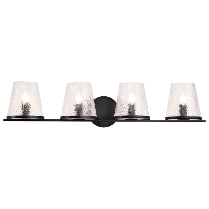 Coiffeuse Sluis - Verre martelé, Noir, Quatre lumières, 32 po de largeur