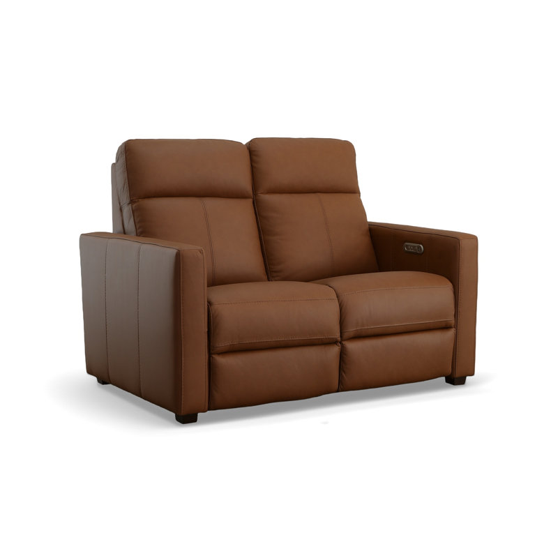 Broadway Leather Power Reclining Loveseat with Power Headrests, Cinnamon Leather Match