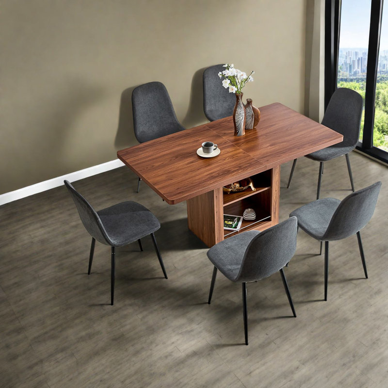 Spacieuses tables de salle à manger extensibles avec rangement, design moderne en bois aggloméré