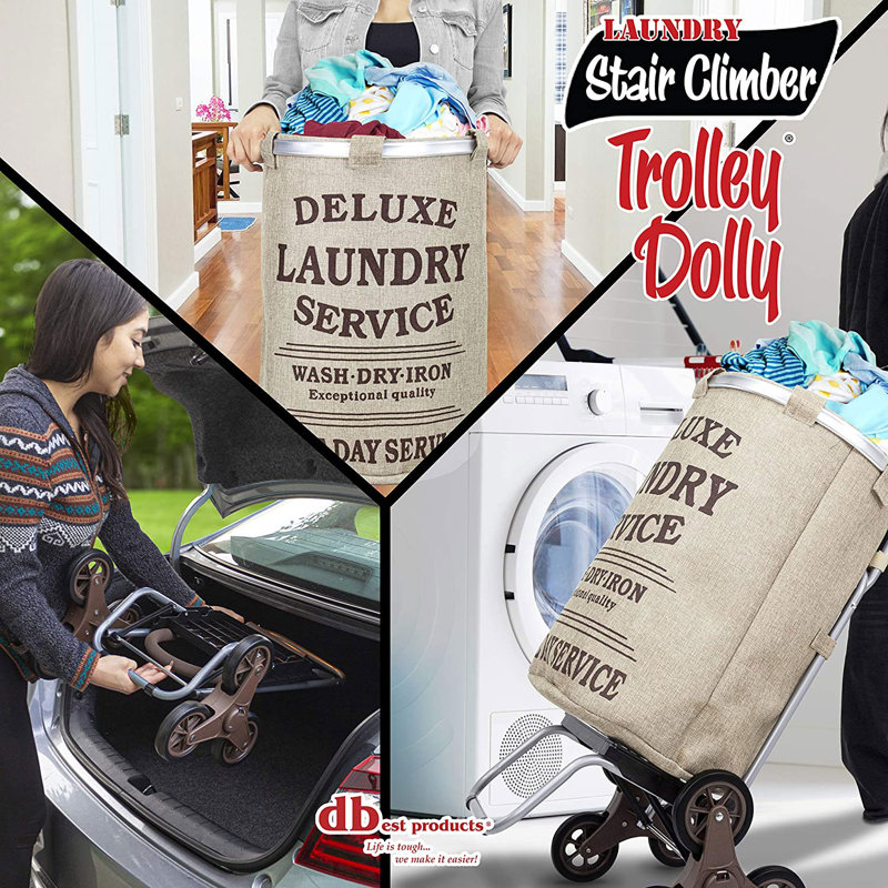 dbest products Stair Climber Laundry Trolley Dolly, Beige
