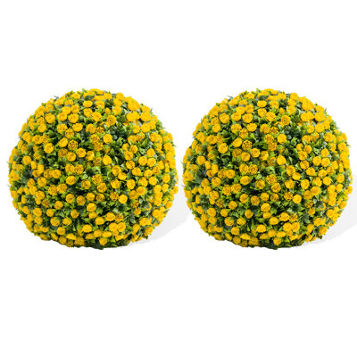 Yellow Artificial Topiary Balls (2-Pack) - 22-Inch Faux Flower Balls for Garden or Patio