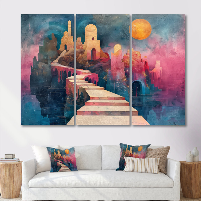 Ensemble de décorations murales observatoires astral rose et bleu, Toile tendue, H 40 po x l 60 po x P 1 po