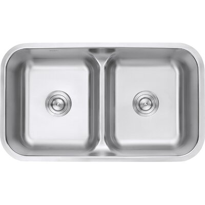 Ruvati 32-inch Low-Divide 50/50 Double Bowl Undermount 16 Gauge Stainless Steel Kitchen Sink -  RVM4350