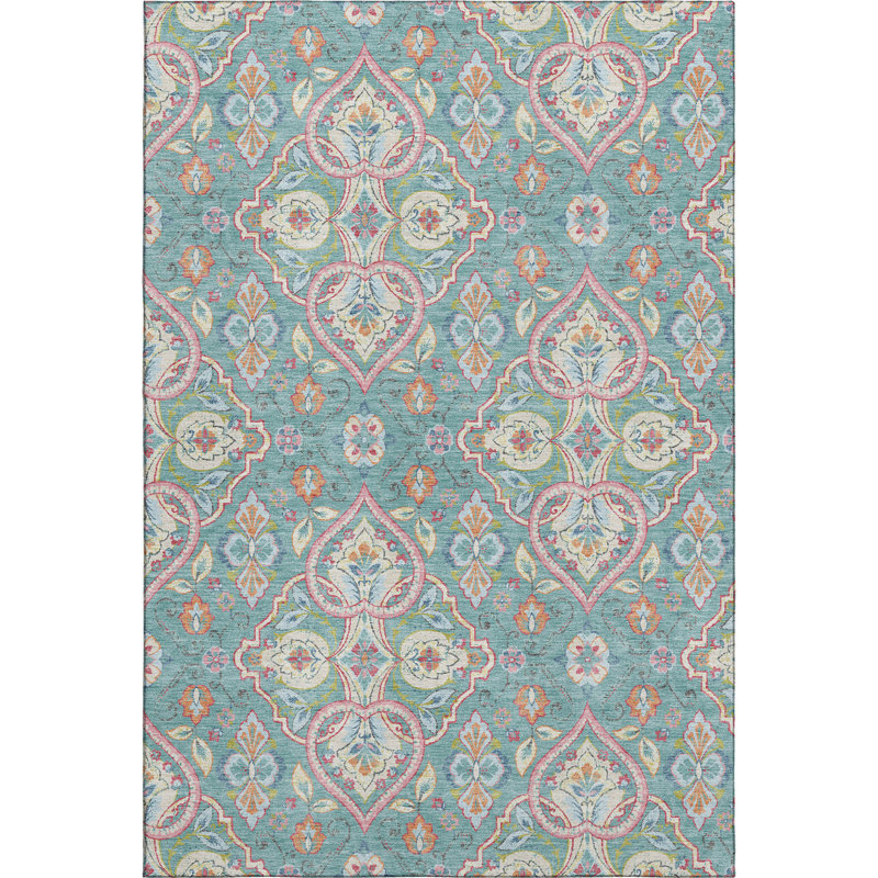 Premium Machine Washable Mayfield AMF2207 bohemian Rug, Spa, 3' x 5'
