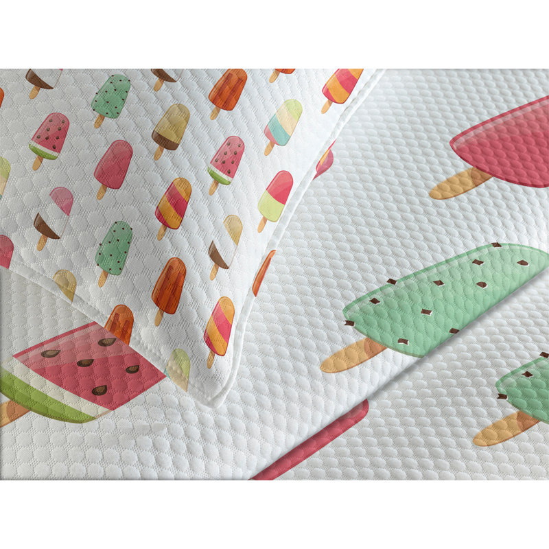 Ambesonne Ice Cream Bedspread Set Cartoon Dessert Pattern Multicolor, King Bedspread + 2 Standard Shams