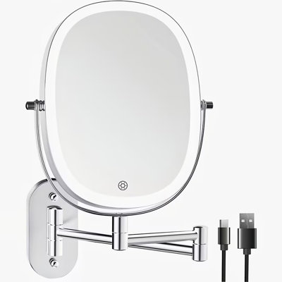 Darianny Oval LED Lighted Metal Double Side Magnifying Wall Mounted Vanity Bathroom Makeup Mirror