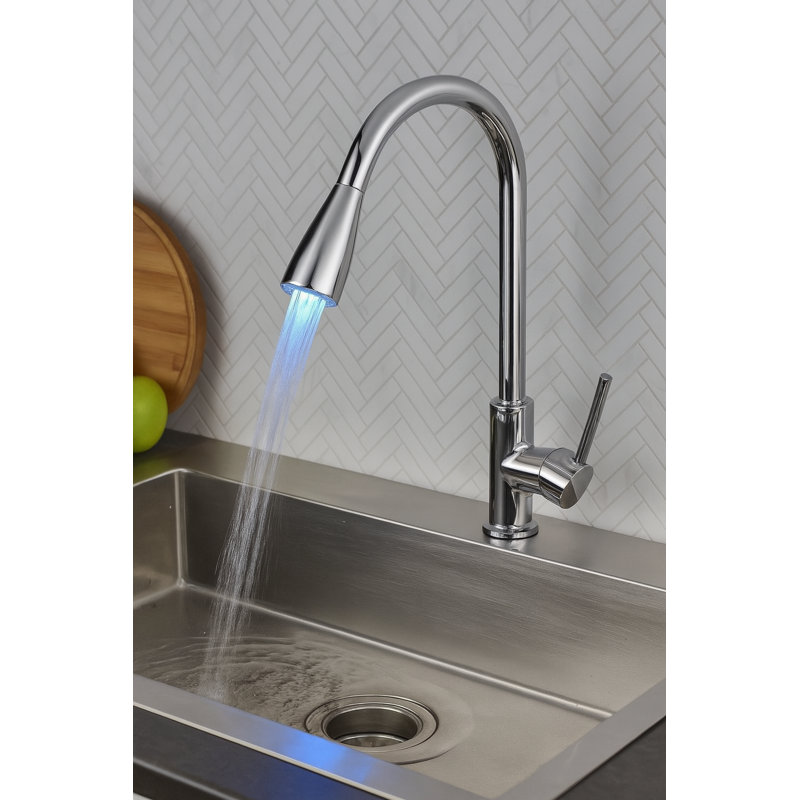 Robinet de cuisine rétractable à finition chromée Juno 65 cm, fabrication en laiton massif