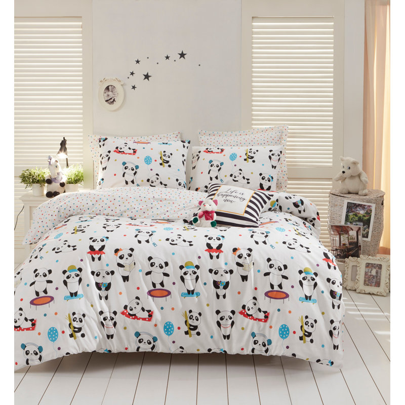Ensemble de housse de couette Leeton blanc / noir / bleu / jaune / rouge / vert