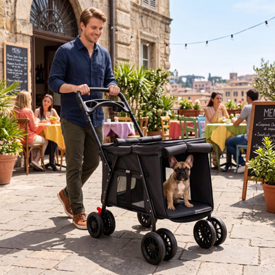 Poussette pliable pour animaux de compagnie pour petits chiens et chats de taille moyenne avec poussette pour le magasinage et les promenades en plein air