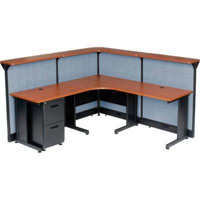 L-Shaped Synthetic Laminate Reception Desk with Power Outlet