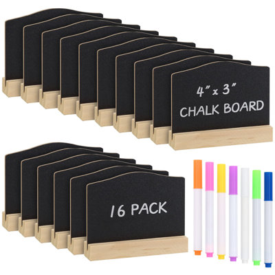 Mini Chalkboard Signs With Stand, 16 Pack Reusable Wooden Tabletop Chalkboard 4 X 3 Inch, Buffet Food Signs For Party Black Mini Tabletop Sign For Restaurant, Wedding And Bar Countertop