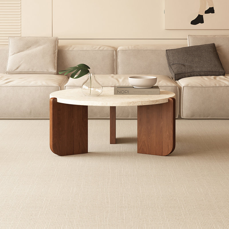 Table basse style français avec pieds en teck, H 15 po x L 35,43 po x l 35,43 po
