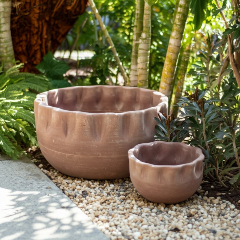 Pot de fleurs en terre cuite poterie - Design sculpté décoratif, style moderne fabriqué à la main, fabrication durable polyvalente - ensemble de 2
