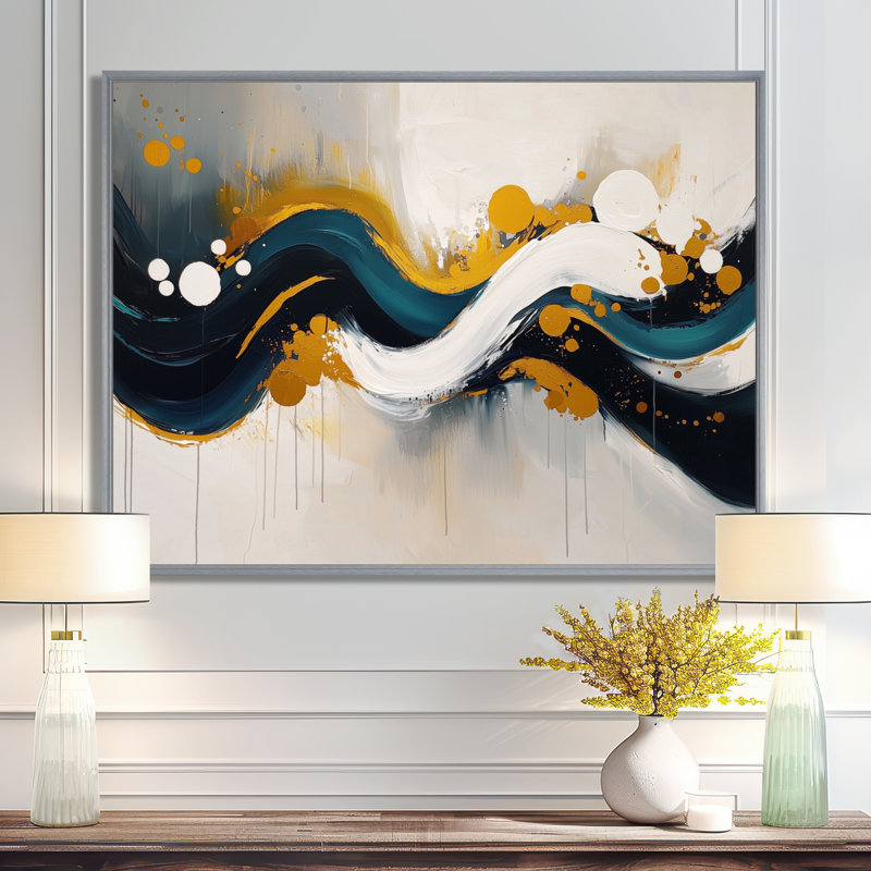 Racines et reflets de vagues abstraites I - Art abstrait spirales, H 30 po x l 40 po, Picture Framed, Argent argent