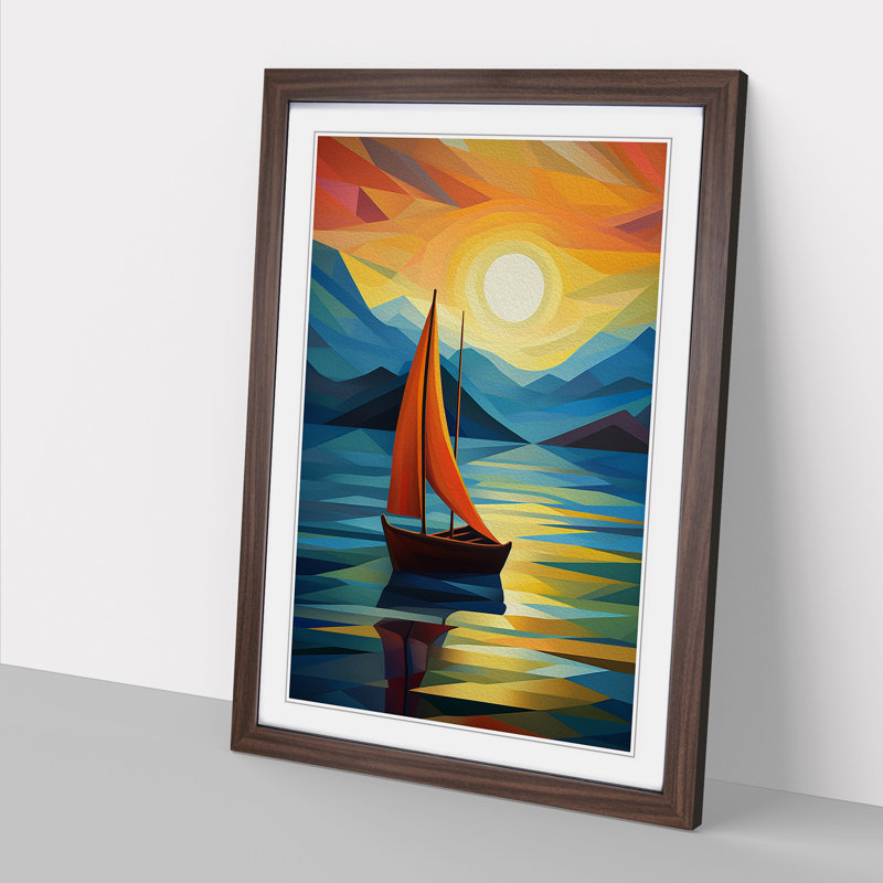 Boat on a Lake Orphism Art - Framed Print, Walnut, 64cm H x 46cm W x 2cm D