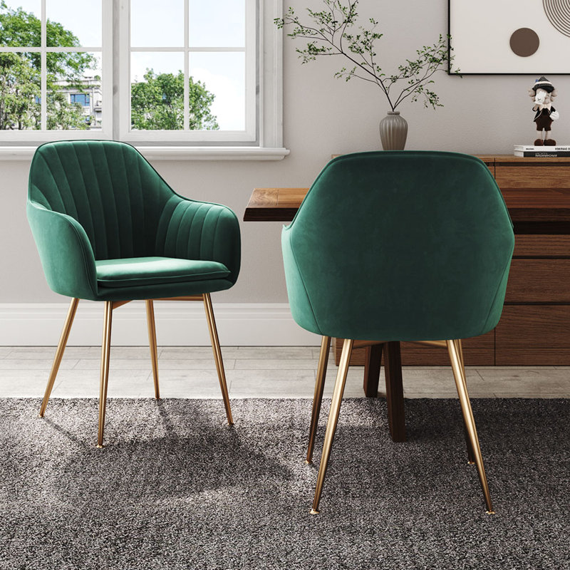 Elianna Indoor Gold Leg Armchairs Upholstered Dining Chairs , Emerald green