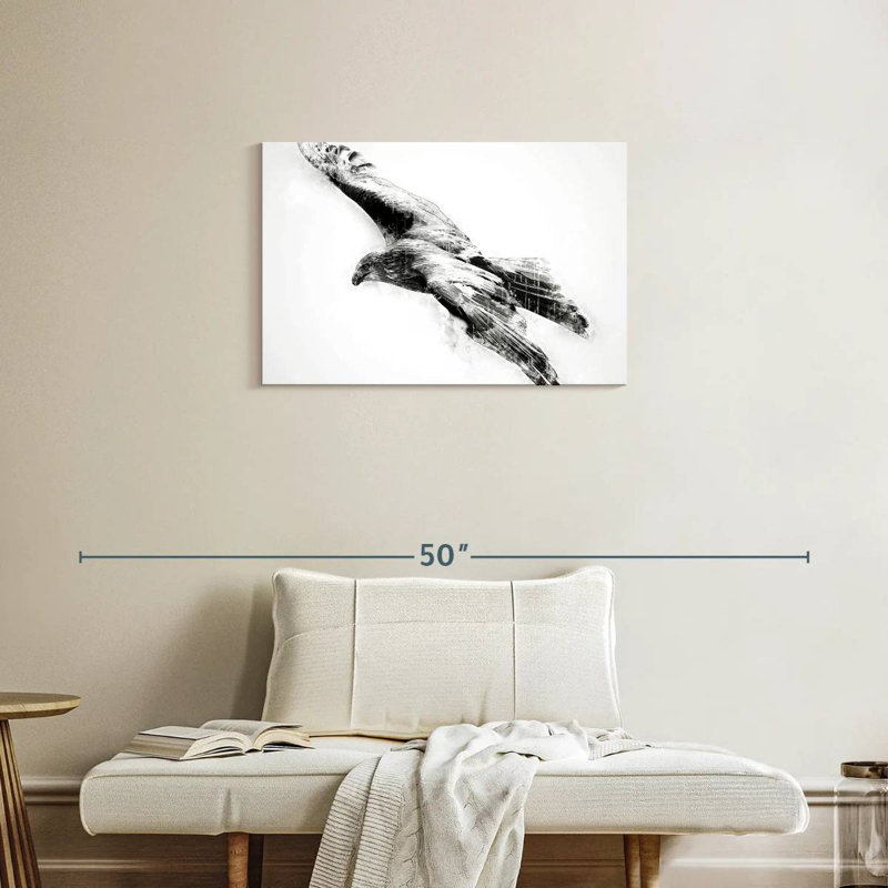 Hawk Black And White, 20" H x 30" W