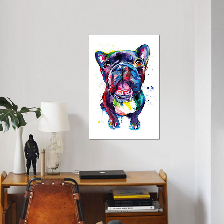 «Frenchie», impression sur toile, H 26 po x l 18 po x P 1,5 po, Toile avec cadre noir, Pas de tapis